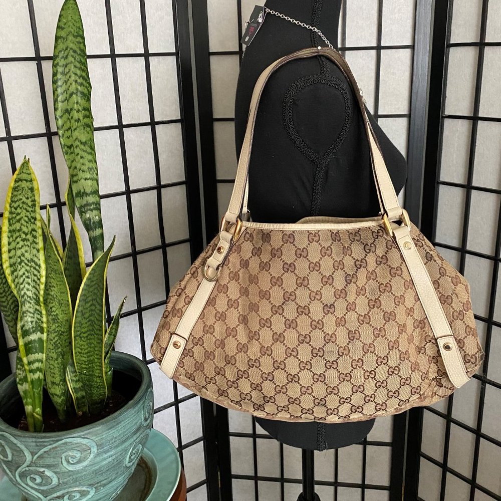 Gucci Abbey Tote Handbag CANVAS & LEATHER